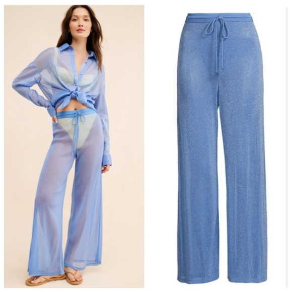 New HUTCH Peri Riviera Metallic Blue Swim Beach Cover-Up Pants NWOT Small - Picture 1 of 14